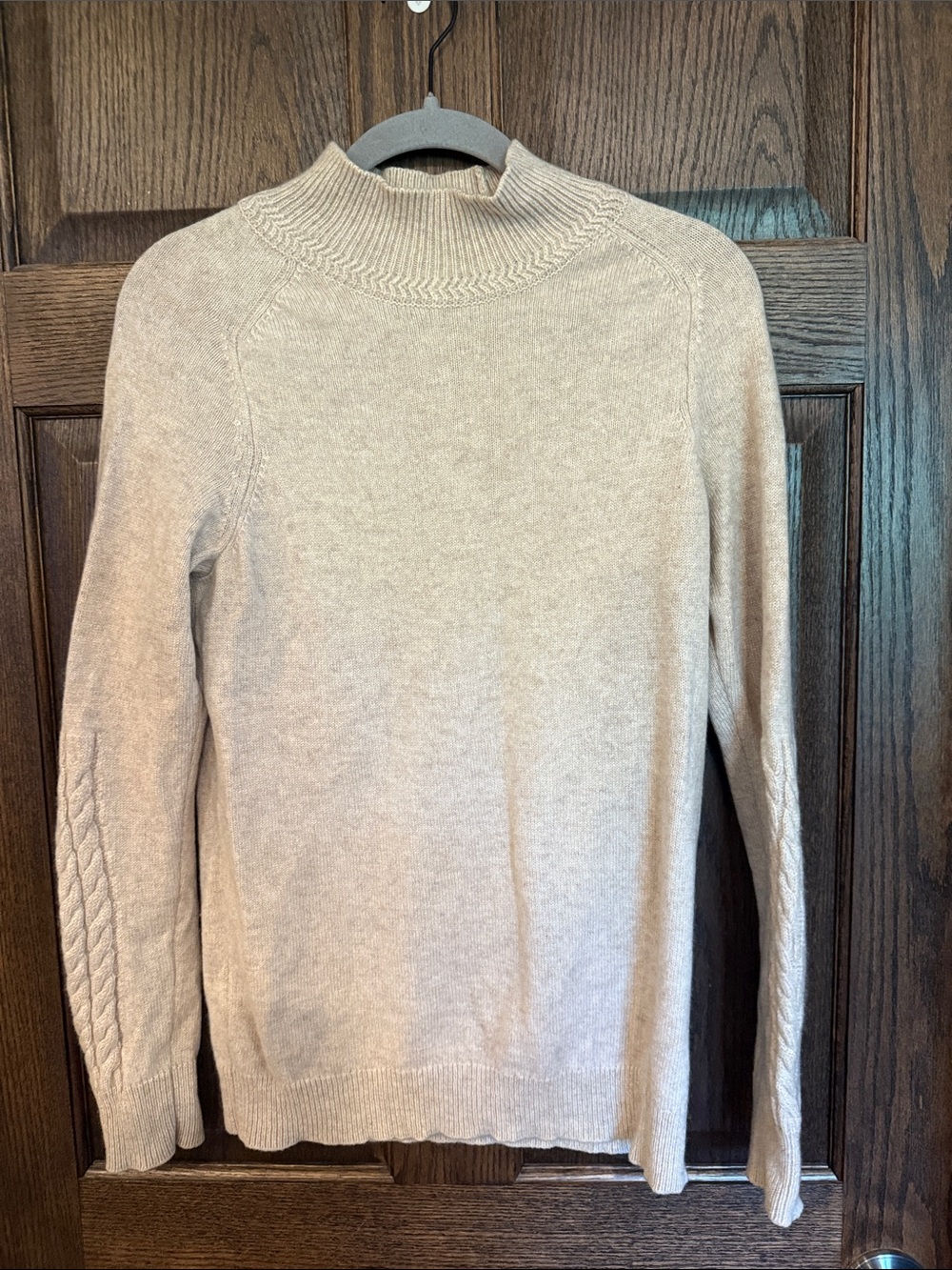 Mantovani Studio Oatmeal Mock Neck 100% Cashmere Sweater Subtle Cable Sleeve